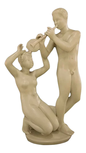 1940s Pan and Nymph by Harald Salomon Porcelain Figurine