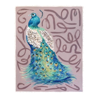 Impressive Plumage - Peacock Portrait Mixed Media Painting on Paper Original Artwork by Kellie Newsome For Sale