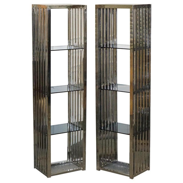 Stainless Steel Bookcases with Smoked Glass Shelves from Casa Padrino, Set of 2 For Sale - Image 12 of 12