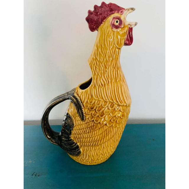 1990s Bordallo Pinheiro Rooster Pitcher in Honey Gold Color For Sale - Image 11 of 11