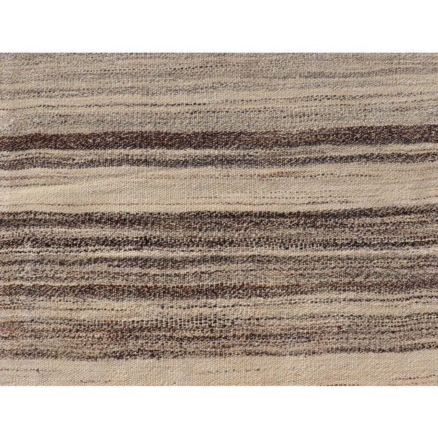 Ivory Stripe Design Turkish Vintage Kilim Rug in Shades of Ivory, Beige, and Brown For Sale - Image 8 of 10