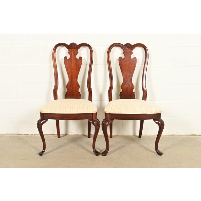 Thomasville Queen Anne Carved Solid Mahogany Side Chairs or Dining Chairs, Pair For Sale - Image 14 of 14