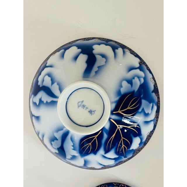 Vintage Japanese Fine Porcelain Cobalt Blue Tea Set- 4 Pieces For Sale - Image 4 of 9