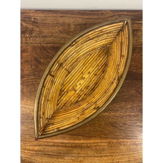 1950s Italian Riviera Sculptural Rattan Bowl With Solid Brass Trim For Sale In Miami - Image 6 of 10