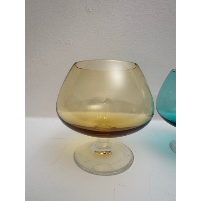 Mid 20th Century Mid Century Modern Pastel Colored Glass Brandy Snifters Cocktails - Set of 6 For Sale - Image 9 of 10
