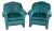 1980’s Art Deco Revival Hollywood Regency Channeled Fan Back Club Chairs W/Teal Chenille Fabric by Perfection Furniture, a Pair For Sale