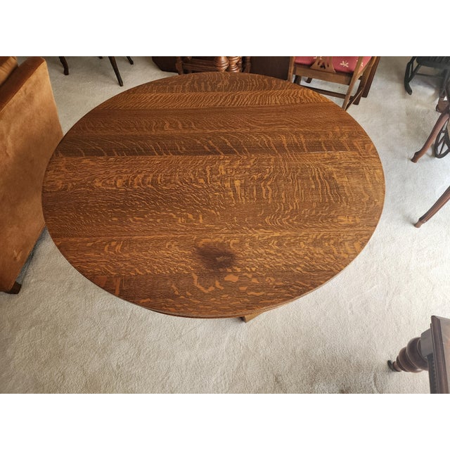 Victorian Round Tiger Oak Table For Sale - Image 3 of 5