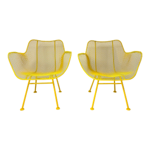 1950s Pair of Yellow "Sculptura" Collection Chairs by Russell Woodard