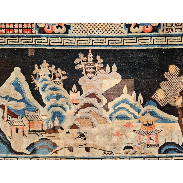 Antique Ningxia Pictorial Rug, Wool Pile, Scenic Landscape, Western China, 1890s For Sale In Chicago - Image 6 of 12