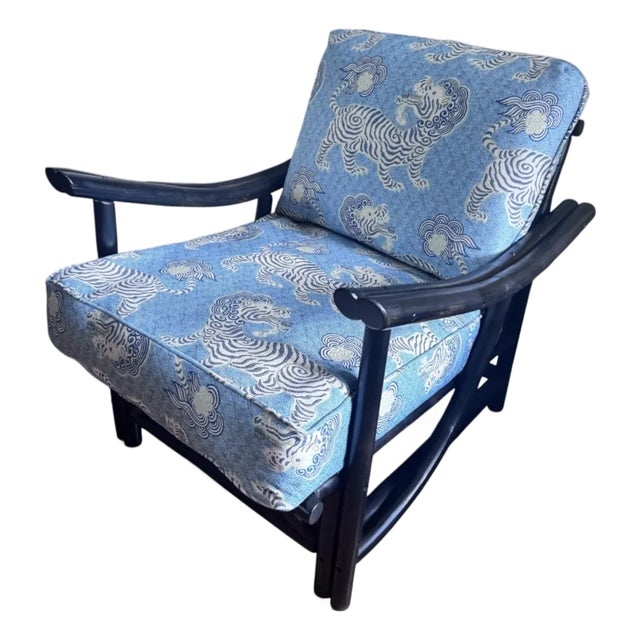 Black Rattan Bamboo Lounge Chair in the Manner of Ficks Reed For Sale