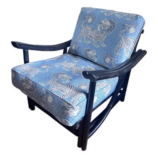 Mid 20th Century Black Rattan Bamboo Lounge Chair in the Manner of Ficks Reed For Sale