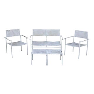 Mid 20th Century Burgess England Iron Metal Patio Seating & Tables - 5 Pieces For Sale