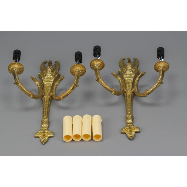 French Empire Style Gilt Bronze 2-Light Sconces, Early 20th Century, Set of 2 For Sale - Image 17 of 18