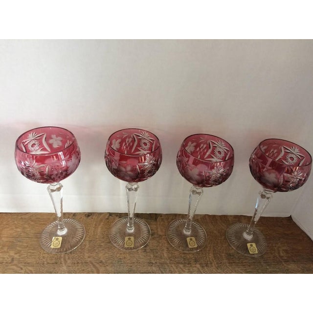 1940s 1940sPink Crystal Cut to Clear Goblets, Set of Four For Sale - Image 5 of 11