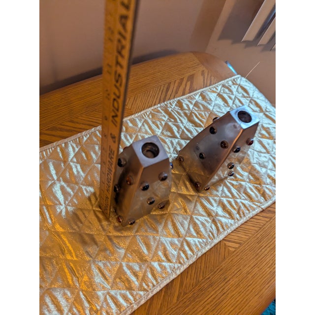 1970s Vintage Metal Candlesticks With 20 Embedded Crystal Stones For Sale - Image 5 of 7