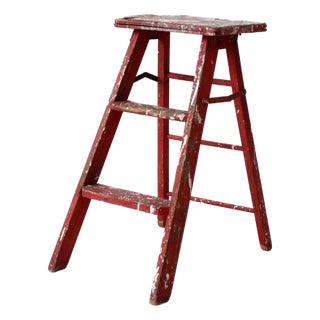 Vintage Red Wooden Step Ladder For Sale