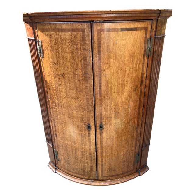 Victorian English Oak with Mahogany Corner Cabinet, 1890s For Sale