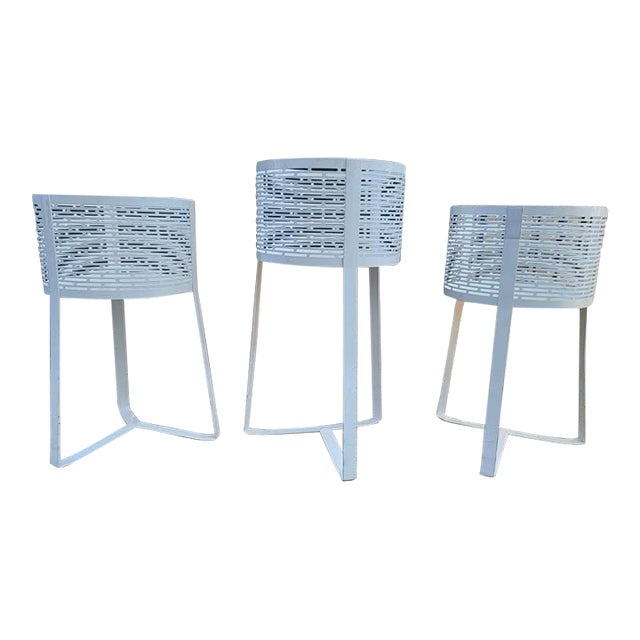 1970s Mid Century Modern White Metal Baskets - Set of 3 For Sale