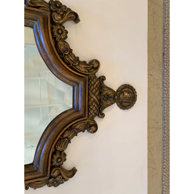 1980s Handsome Shield Back Mirror Two-Arm Sconces With Bronze Medallion Top - a Pair For Sale - Image 5 of 11
