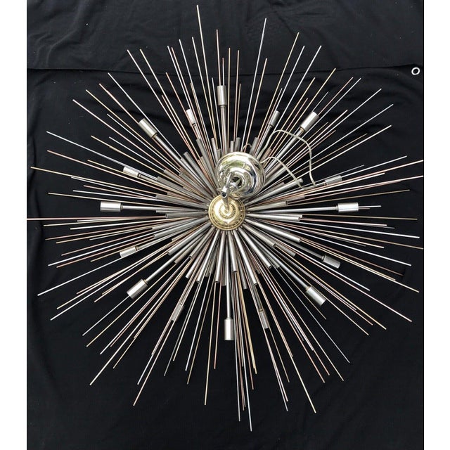 Brutalist 1980s Lou Blass 16 Light Mixed Metal Round Supernova Chandelier For Sale - Image 3 of 6