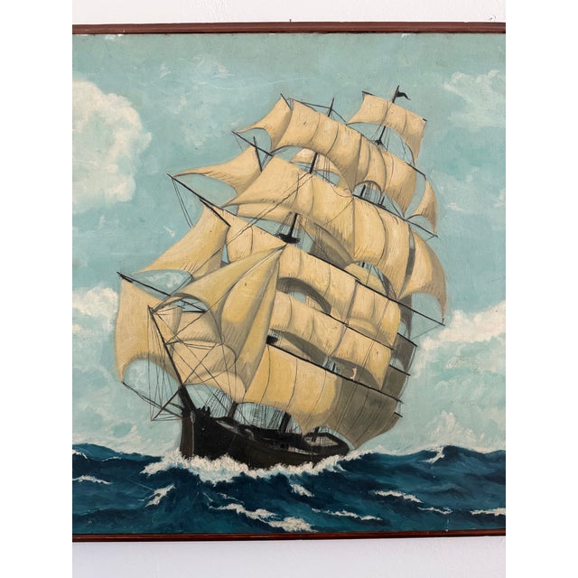 Mid-Century Modern Clipper Ship at Sea Painting Framed For Sale - Image 3 of 7