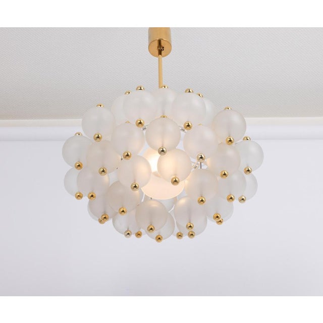 Large Frosted Glass and Brass Chandelier from Kinkeldey, Germany, 1970s For Sale - Image 9 of 18