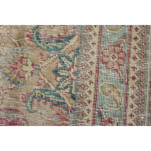 Red Tabriz Rug 10’1” X 12’11” Red Wool Vintage Distressed Hand-Knotted Carpet For Sale - Image 8 of 15