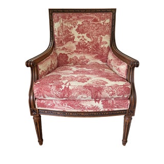 Vintage Ethan Allen French Country Red Toile Giselle Chair For Sale