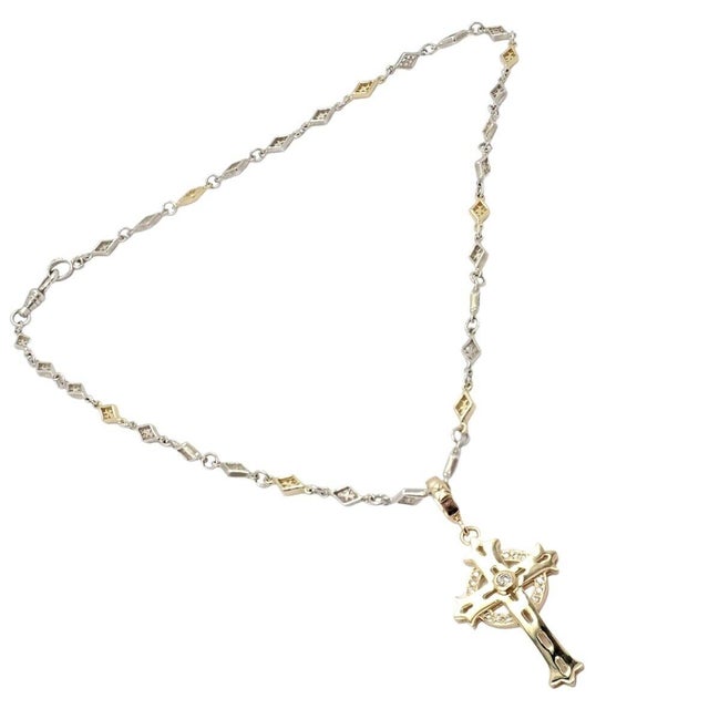 Gold Loree Rodkin 18k Yellow Gold + Silver Cross Diamond Necklace For Sale - Image 8 of 12