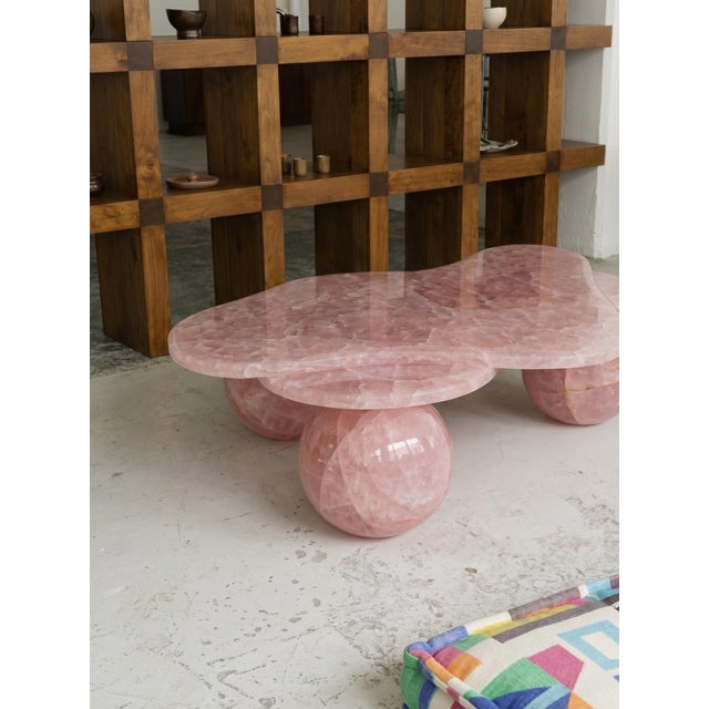 Not Yet Made - Made To Order Handcrafted Rose Quartz Organic Coffee Table With Sphere Legs | Sculptural Luxury Stone Table For Sale - Image 5 of 8