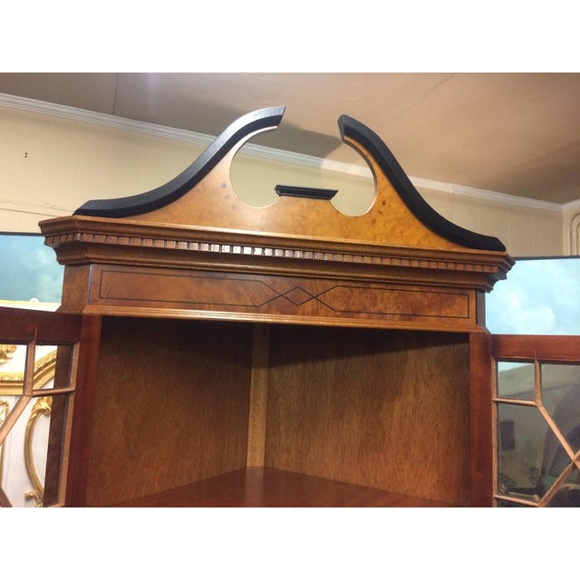 Vintage Corner Cabinet, Burl Walnut and Curly Maple Cabinet For Sale - Image 10 of 11
