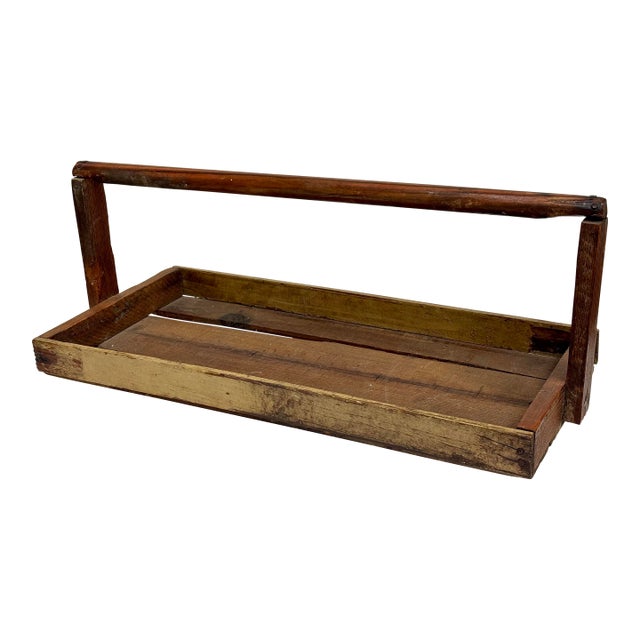 Antique Rustic Handled Berry Basket Tray For Sale