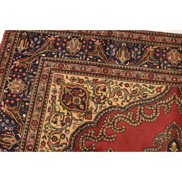 Red Tabriz Rug 10’2” X 12’6” Red Wool Vintage Traditional Hand-Knotted Carpet For Sale - Image 8 of 15