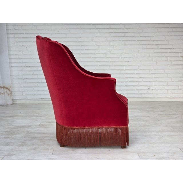 Danish Highback Armchair in Velour with Ash Legs, 1970s For Sale - Image 11 of 18