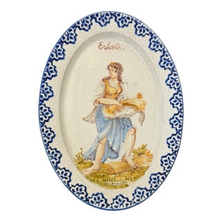 Estate Antique Italian Fiancé Hand Painted Oval Tray For Sale