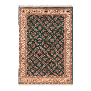Shabby Chic 1990's Floral Pak-Persian Green/Ivory Wool Rug - 6'1'' X 9'2'' For Sale
