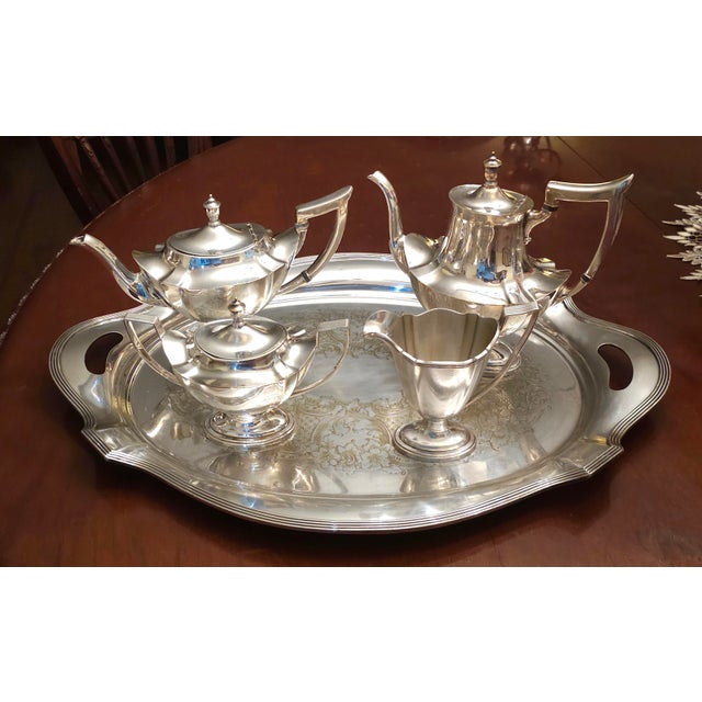 Silver 1910s Gorham 'Plymouth' Pattern Five Piece Silver Plate Tea Service - Set of 5 For Sale - Image 8 of 16
