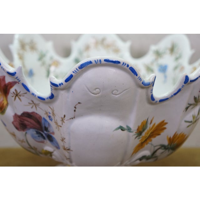 Antique Italian Nove Majolica Scalloped Footed Centerpiece Monteith Bowl 18" For Sale - Image 16 of 18