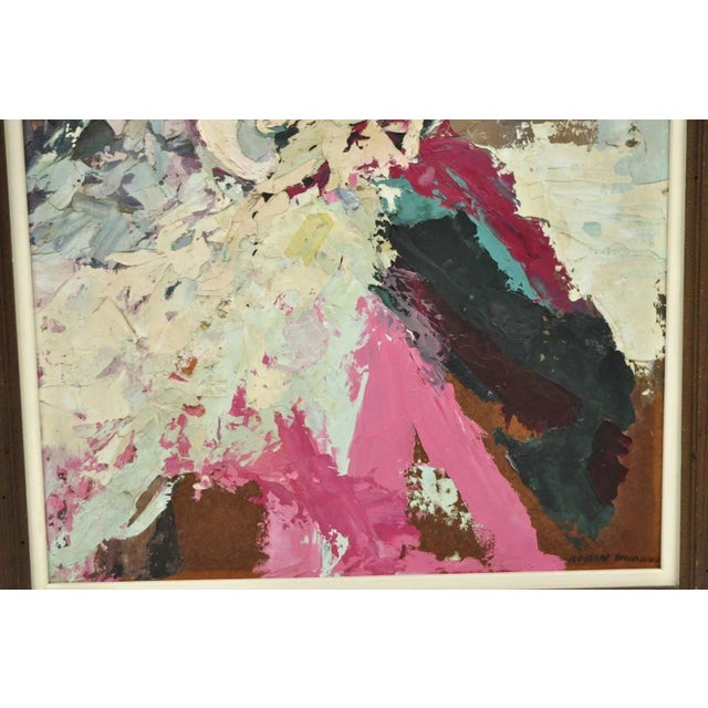 Mid 20th Century Vintage "Woman in Dress" Oil on Board Abstract Framed Painting, Signed For Sale - Image 5 of 12