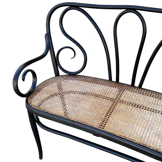 Brown 1865 Vienna Secession Scrolling Bentwood & Caine Settee Bench byThonet For Sale - Image 8 of 9