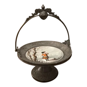 Late 19th Century Victorian Cake Basket With Winter Scene