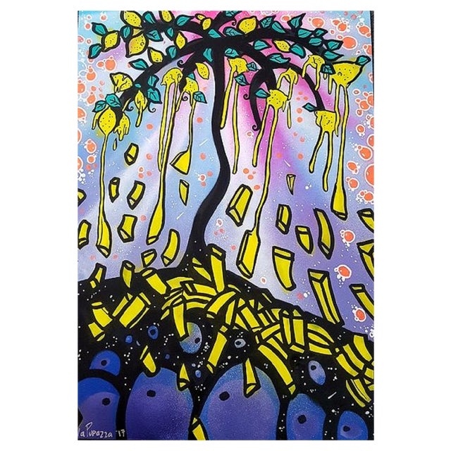 La Pupazza, French Fries and Lemon Tree, Acrylic and Spray on Paper For Sale