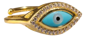 Turquoise Evil Eye & Diamond Gold Statement Ring, Adjustable