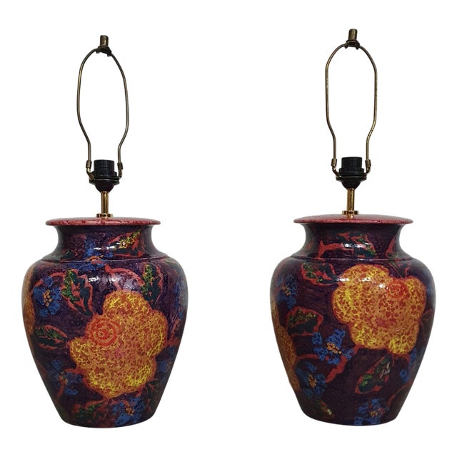 French Hand-Turned Glazed Ceramic Vase Table Lamps, Set of 2 For Sale
