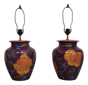 French Hand-Turned Glazed Ceramic Vase Table Lamps, Set of 2