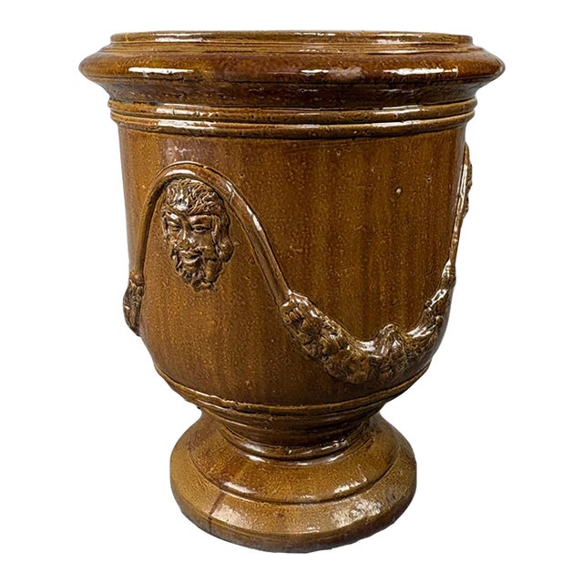 Large French Anduze Garden Urn in Honey Brown Glaze For Sale