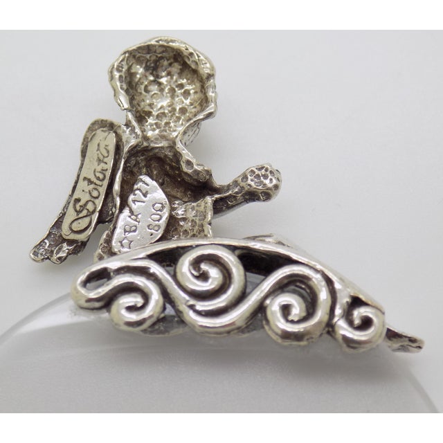 Metal Vintage Italian Handmade Genuine Silver & Glass Purse Magnifier With Hallmarked Angel Handle For Sale - Image 7 of 10