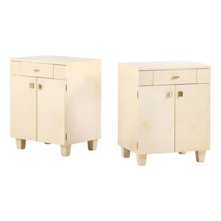 A Pair of Parchment-Clad Cabinets or Nightstands, C. 1960. For Sale