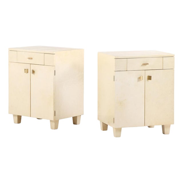 A Pair of Parchment-Clad Cabinets or Nightstands, C. 1960. For Sale