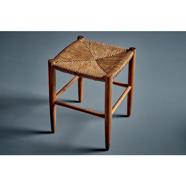 Brown Beechwood Stools with Woven Rush Seats, France, 1950s, Set of 2 For Sale - Image 8 of 14